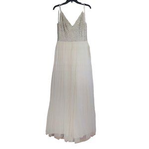 Adrianna Papell Tulle Gown Dress Beaded Full Length Bridal Wedding Prom Formal